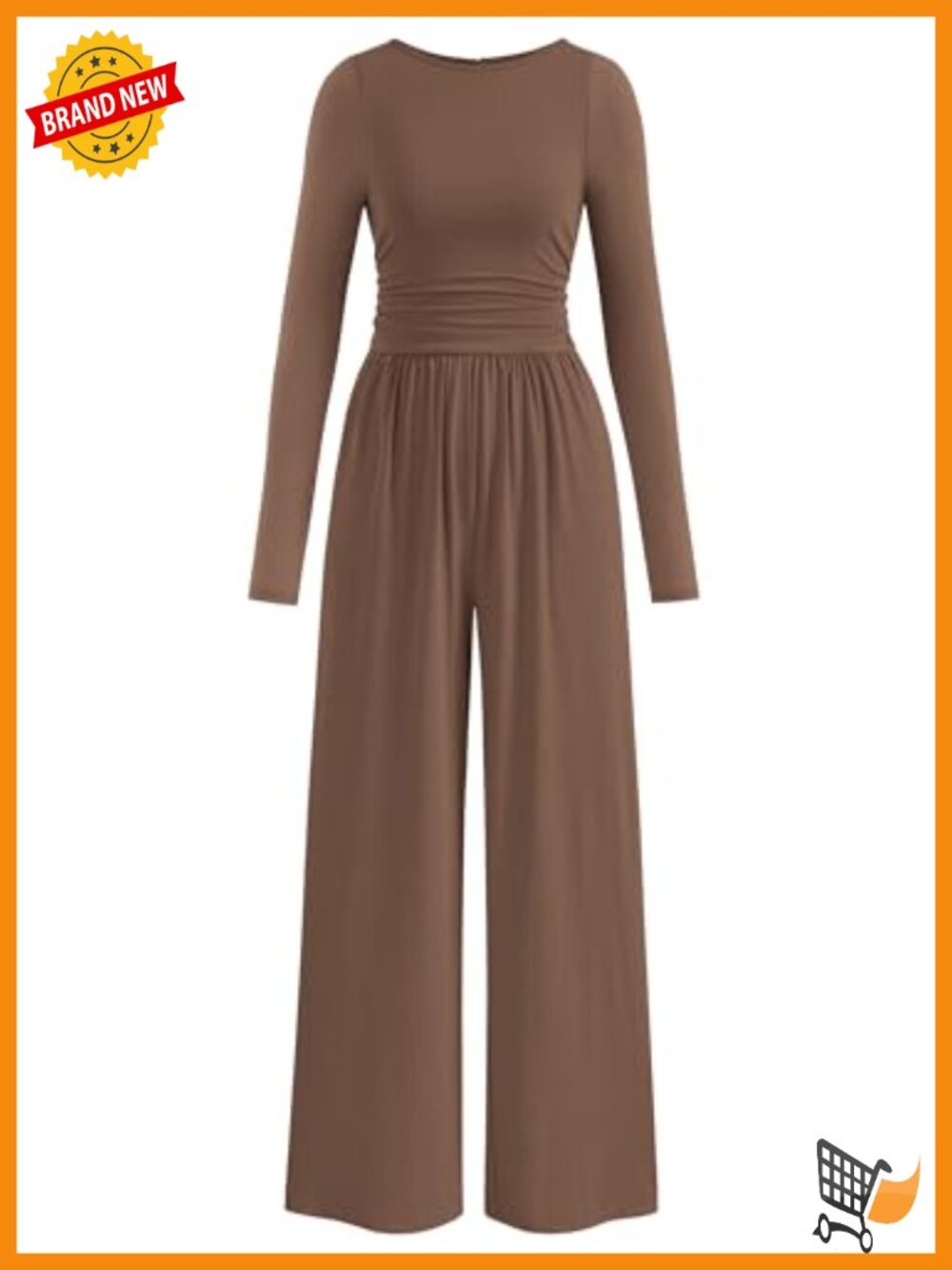 Long Sleeve Wide Leg Jumpsuit Ruched Waist Dressy Casual Romper